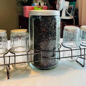 Hoosier Cabinet Wire Spice Rack With Spice Jars, Aluminum Lids, Metal Spice Rack.