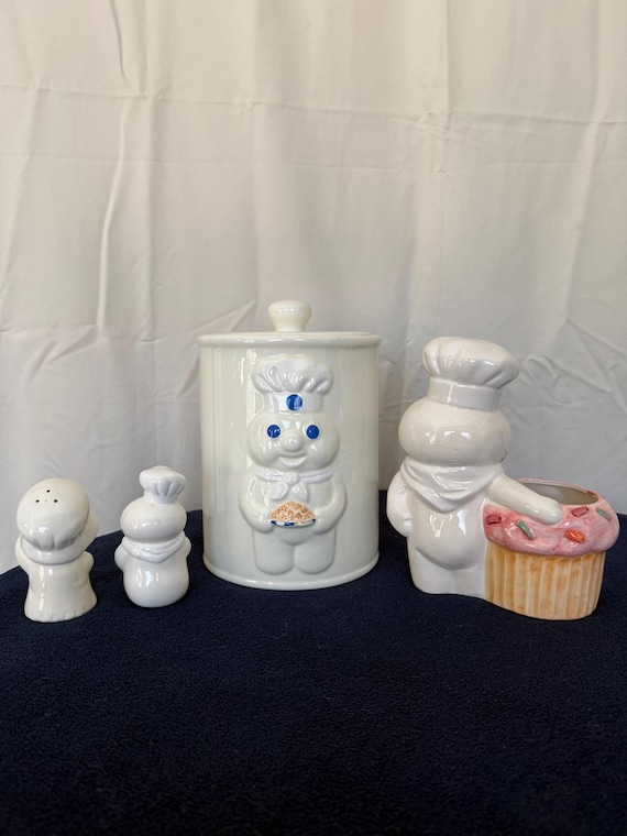 Pillsbury Doughboy Cookie Jar With Salt Pepper Shakers, Cupcake