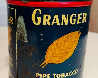 Granger Pipe Tobacco Rough Cut Vintage Advertising Knob Top Canister Tin