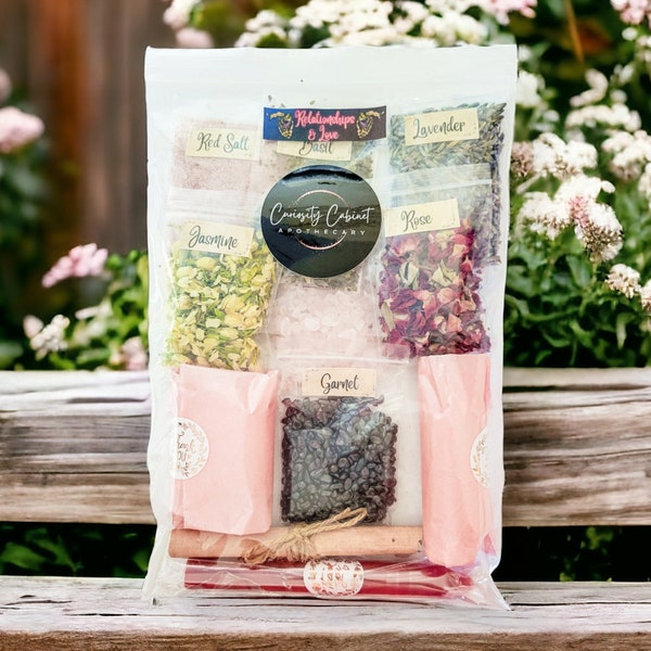 Relationship and Love Spell Jar Kit | Crystals, Herbs, Red Candle for Love Magic, Glass Bottles