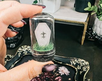 Traveling Cemetery - Mini Crystal Coffin Glass Terrarium - Gothic Desk Decor - Witchy Gifts - Crystal Materials and Cross Styles Vary