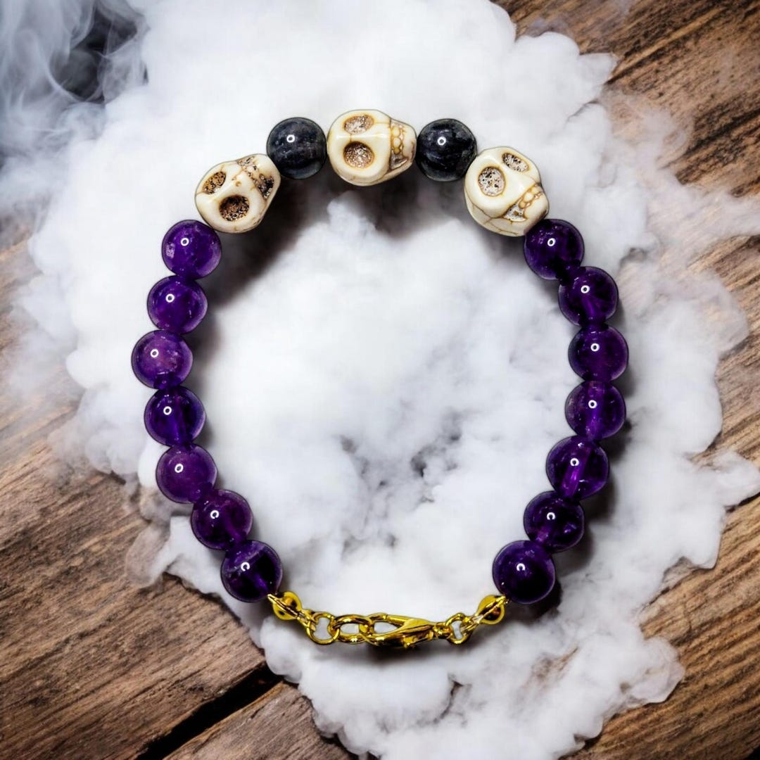 Matching Bracelet to Goth Crystal Bead Cat Collar With Skulls Match