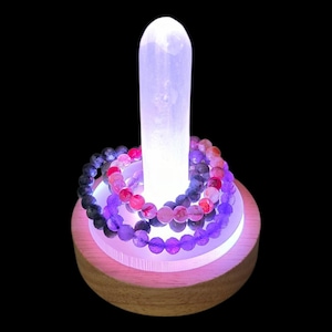 Selenite Bracelet Holder with USB Light Base - Satin Spar Charging Tower Jewelry Display - Witchy Room Decor - 4 Inch Crystal Stand