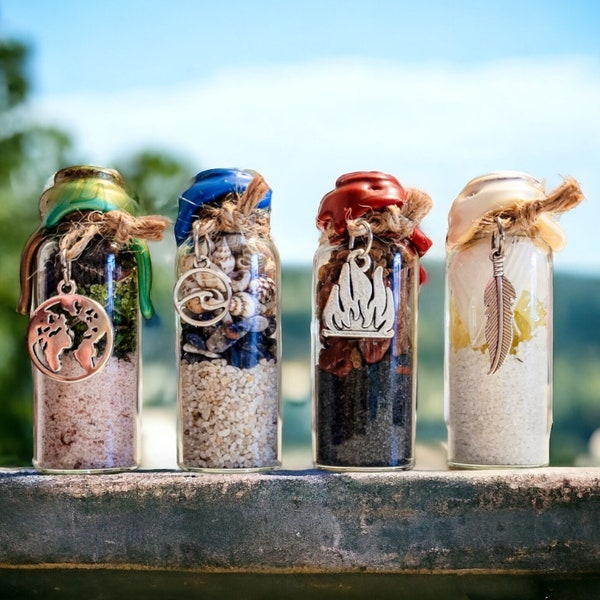 4 Elements Spell Jars Set DELUXE - Earth, Air, Fire, Water: Perfect for Altar and Spell Work