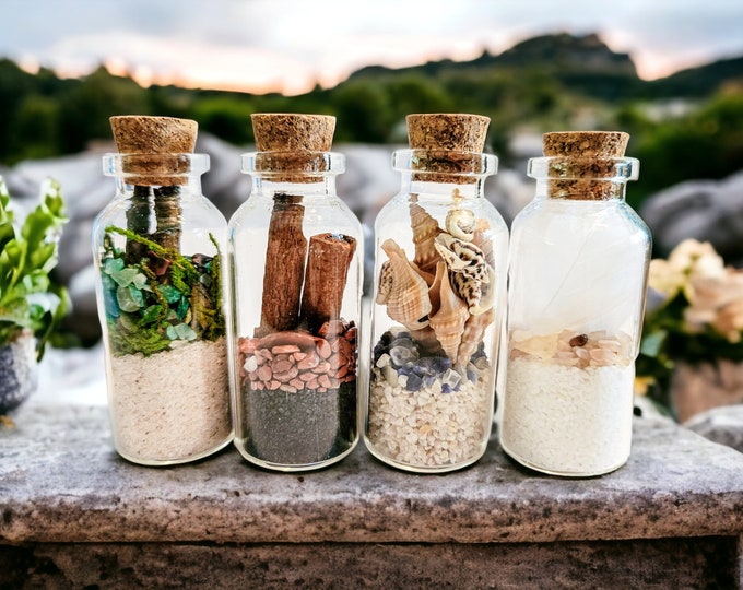 4 Elements Spell Jars Set - Earth, Air, Fire, Water: Perfect for Altar and Spell Work
