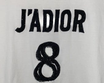 L AUTH Christian Dior Linen J'adior 8 Embellished Logo White Tee