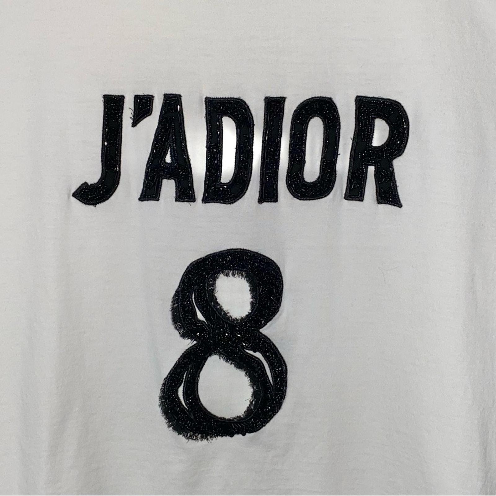 L AUTH Christian Dior Linen J'adior 8 Embellished Logo White Tee