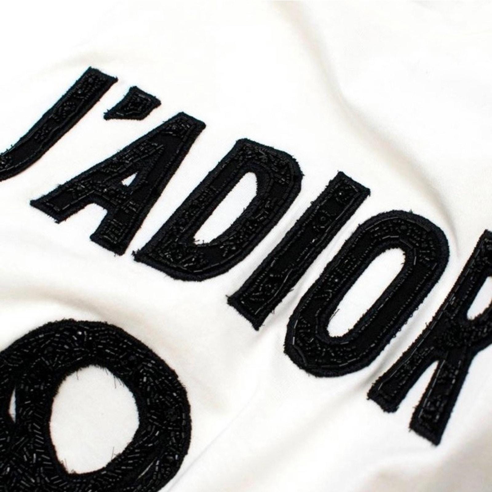 L AUTH Christian Dior Linen J'adior 8 Embellished Logo White Tee