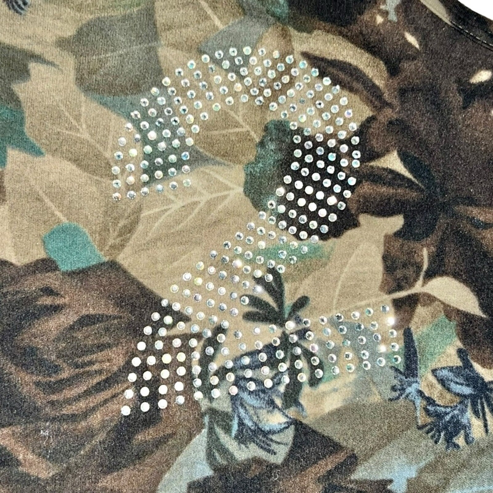 AUTH VTG Christian Dior Flower Camo Rhinestone Logo 2 Tank