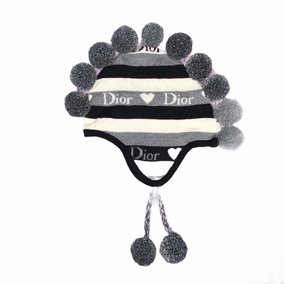 Christian Dior Logo Striped Knit Pom 