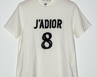 L AUTH Christian Dior Linen J'adior 8 Embellished Logo White