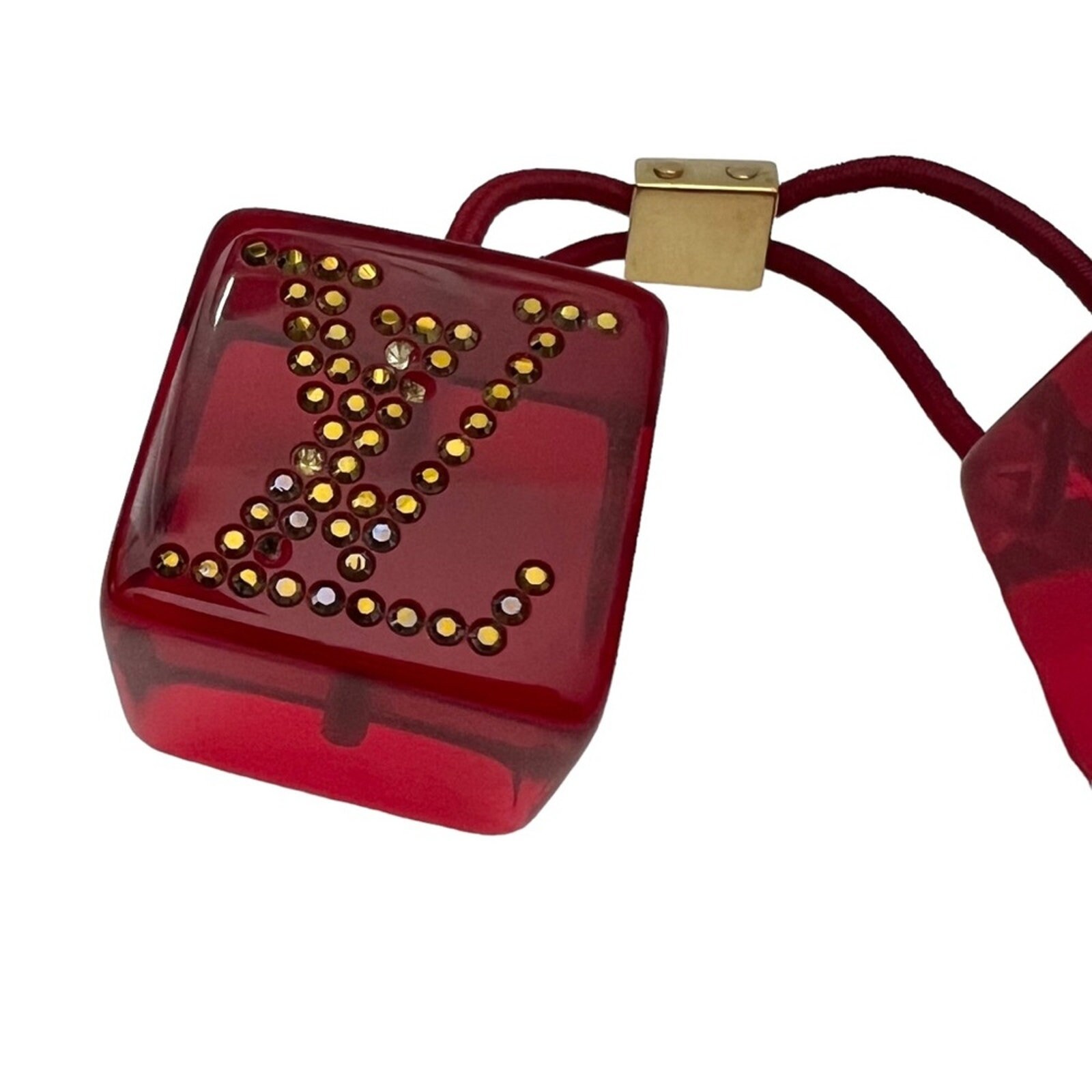 AUTH Louis Vuitton Red Lucite Rhinestone LV Logo Jumbo Hair 