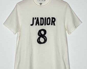 L AUTH Christian Dior Linen J'adior 8 Embellished Logo White Tee