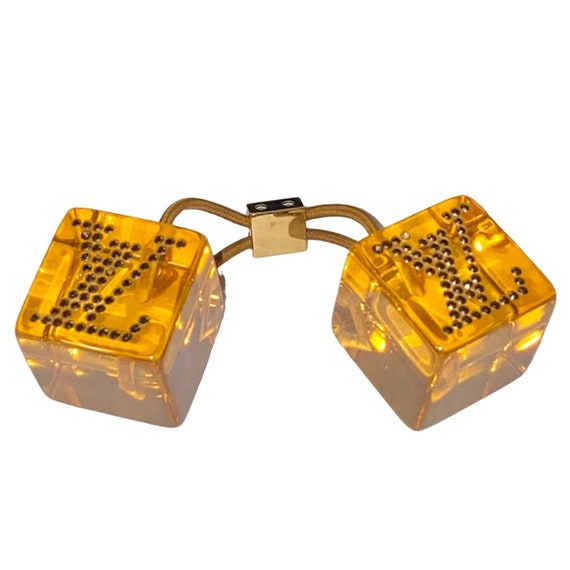 AUTH Louis Vuitton LV Orange Jumbo Lucite Rhinestone Logo Hair Tie