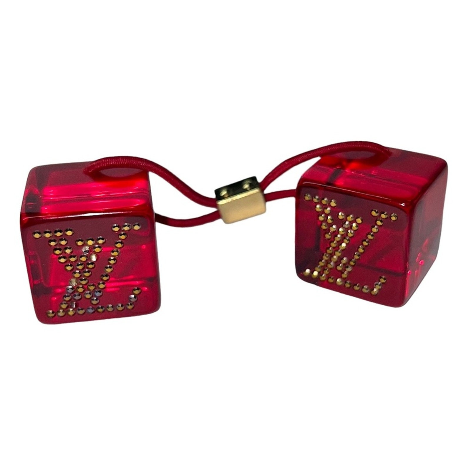 AUTH Louis Vuitton Red Lucite Rhinestone LV Logo Jumbo Hair 