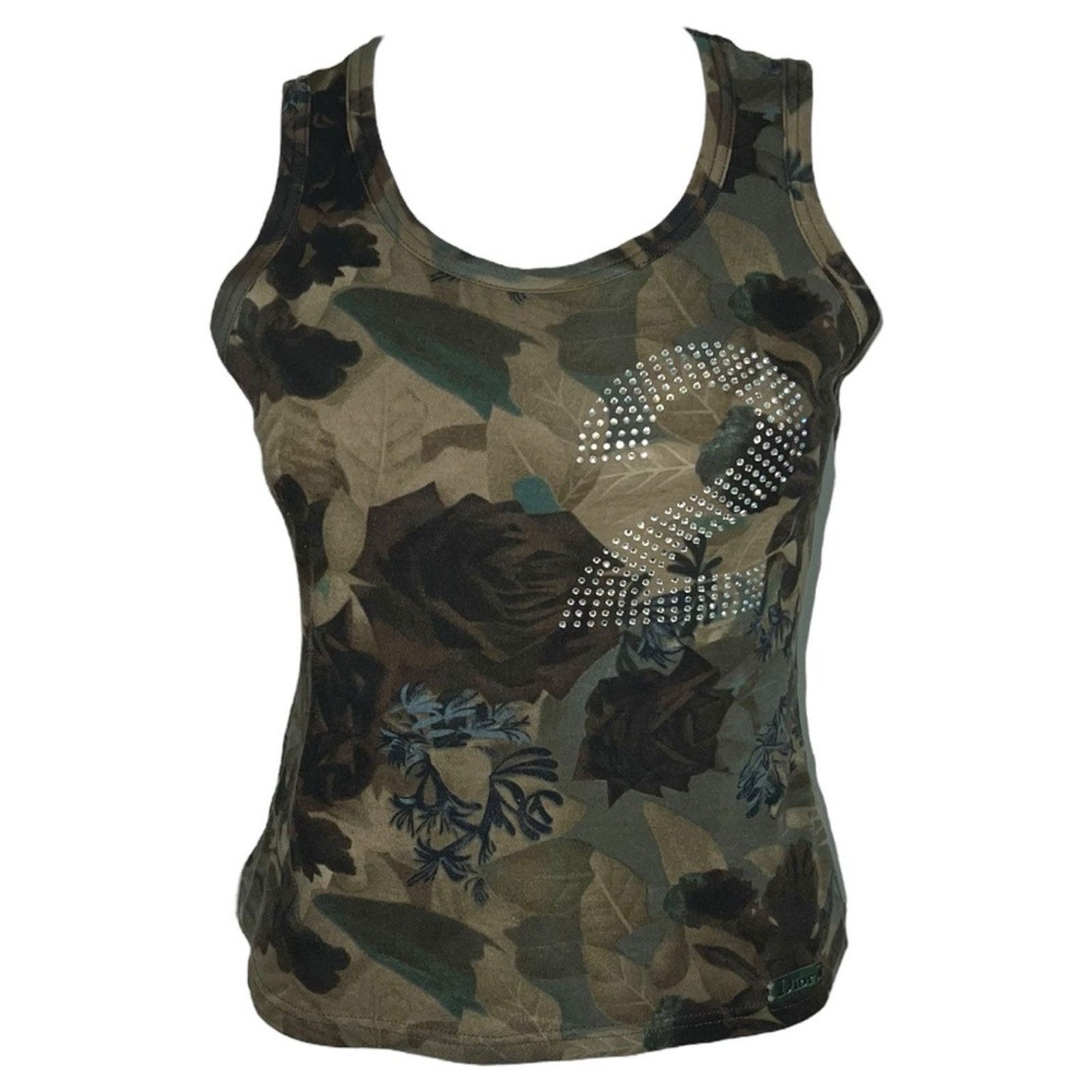 AUTH VTG Christian Dior Flower Camo Rhinestone Logo 2 Tank