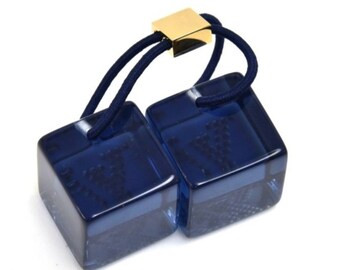 AUTH Louis Vuitton Dark Blue Lucite LV Rhinestone Logo Jumbo  display picture 1