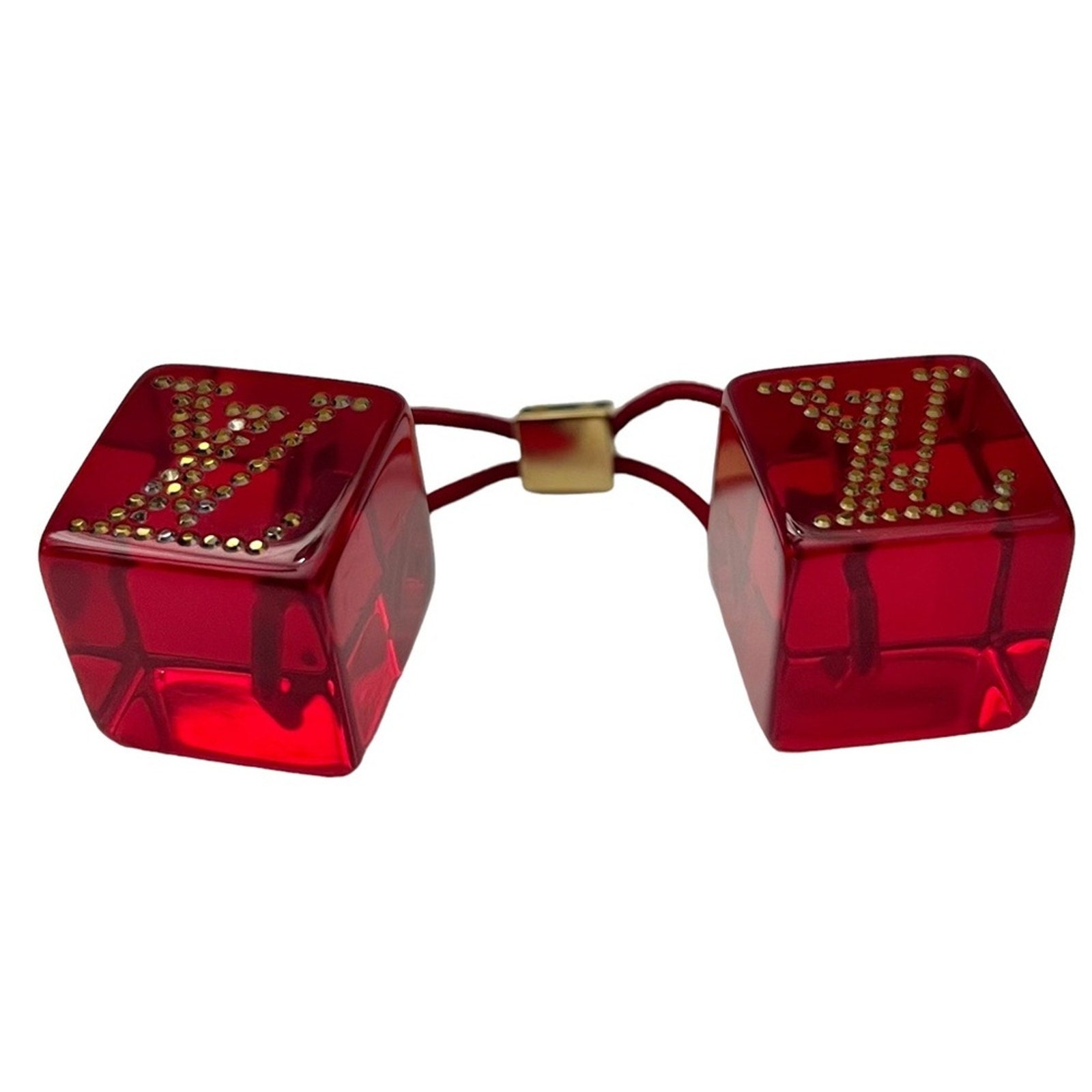Louis Vuitton Red Rhinestone Jumbo Hair Tie Cubes. SOME WEAR AND RHINESTONE LOSS Louis Vuitton Hair Cubes Strass - PurseBlog main image 3