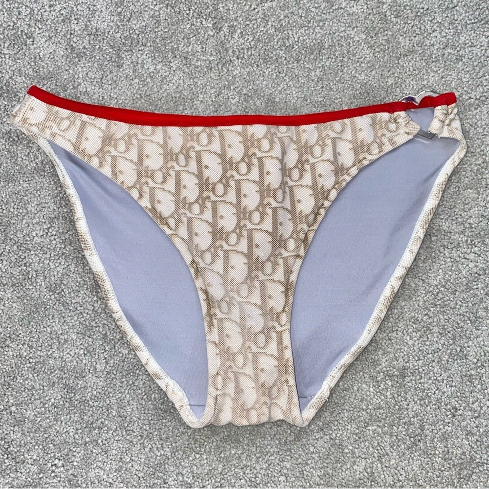 S AUTH VTG Christian Dior Tan Red Charm Trotter Logo Print Bikini