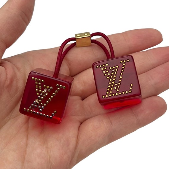 AUTH Louis Vuitton Red Lucite Rhinestone LV Logo Jumbo Hair