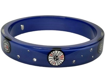 AUTH Chanel Navy Blue Resin CC Logo Camellia Flower