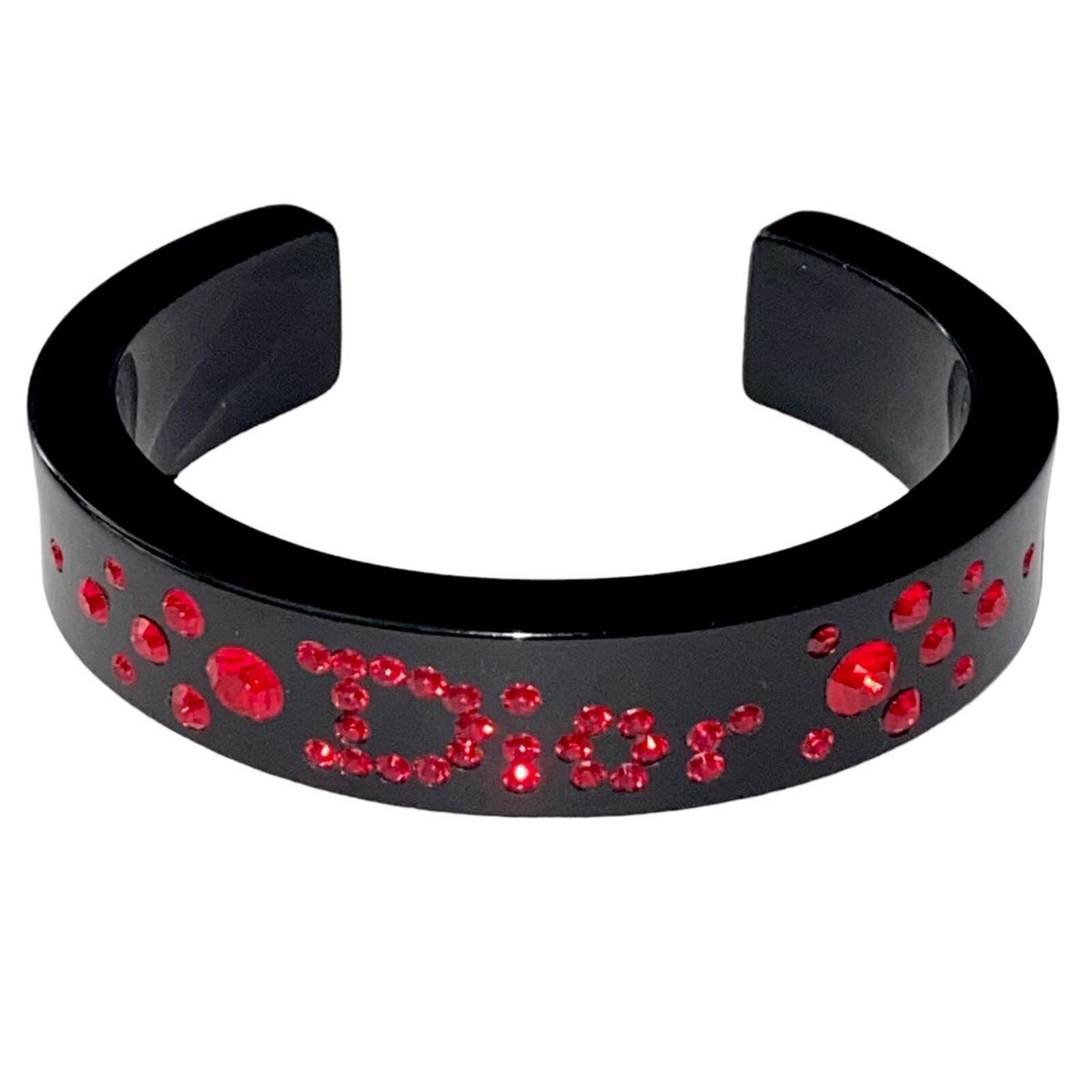 VTG AUTH Christian Dior Black Resin Lucite Red Crystal