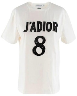 L AUTH Christian Dior Linen J'adior 8 Embellished Logo White Tee