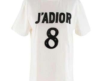 L AUTH Christian Dior Linen J'adior 8 Embellished Logo White Tee