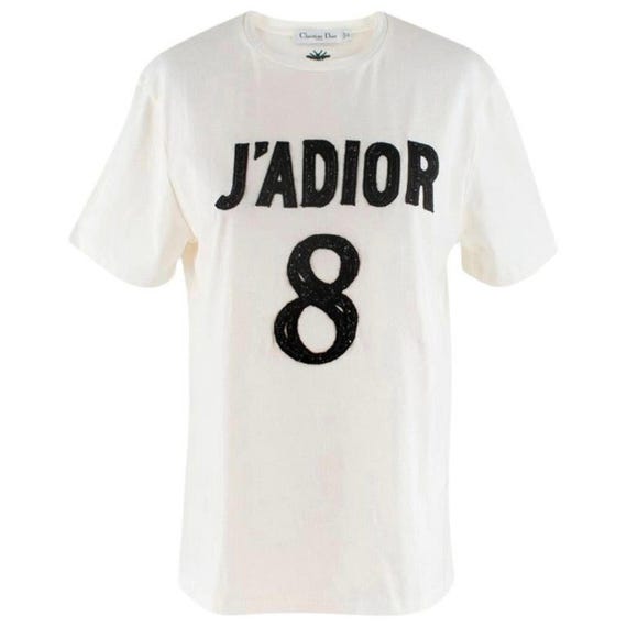 L AUTH Christian Dior Linen J'adior 8 Embellished Logo White Tee