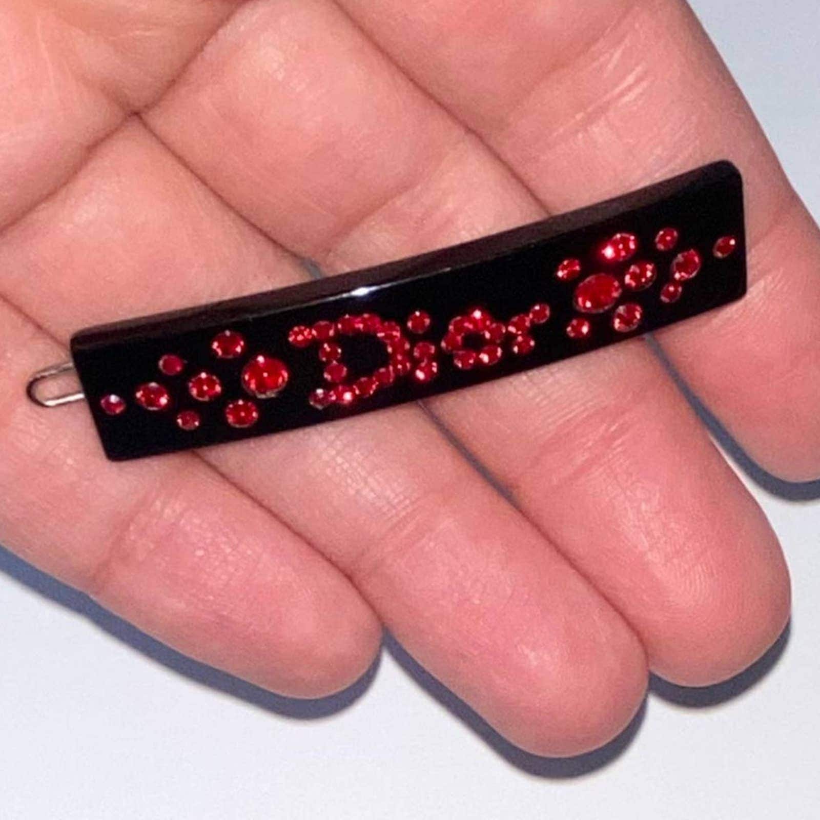ヴィンテージ★ Christian Dior メタル クリスタル ヘアクリップ Dior for Peace Logo Hair Clip Slide Accessory Logo Silver