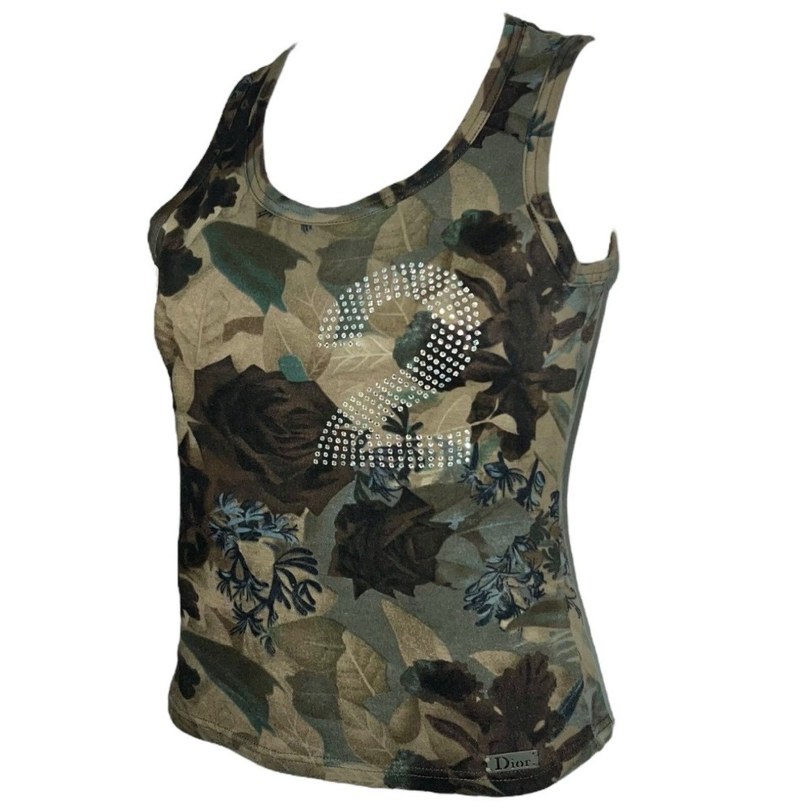 AUTH VTG Christian Dior Flower Camo Rhinestone Logo 2 Tank AUTH VTG Christian Dior Flower Camo Rhinestone Logo 2 Tank