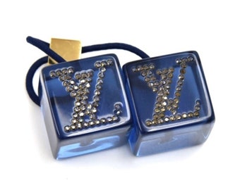 AUTH Louis Vuitton Dark Blue Lucite LV Rhinestone Logo Jumbo  display picture 2
