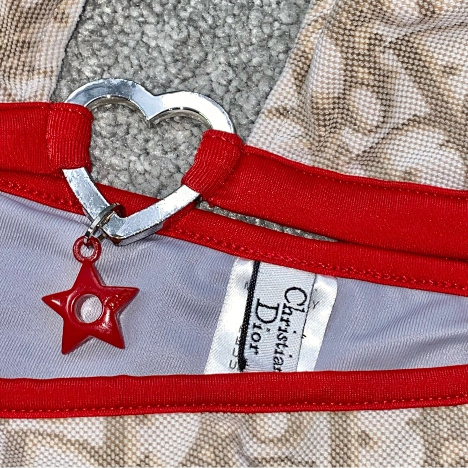 美品‼︎◆Christian Dior◆ショーツ/赤/ハート/ペイズリー/ゴルフ S AUTH VTG Christian Dior Tan Red Charm Trotter Logo Print Bikini