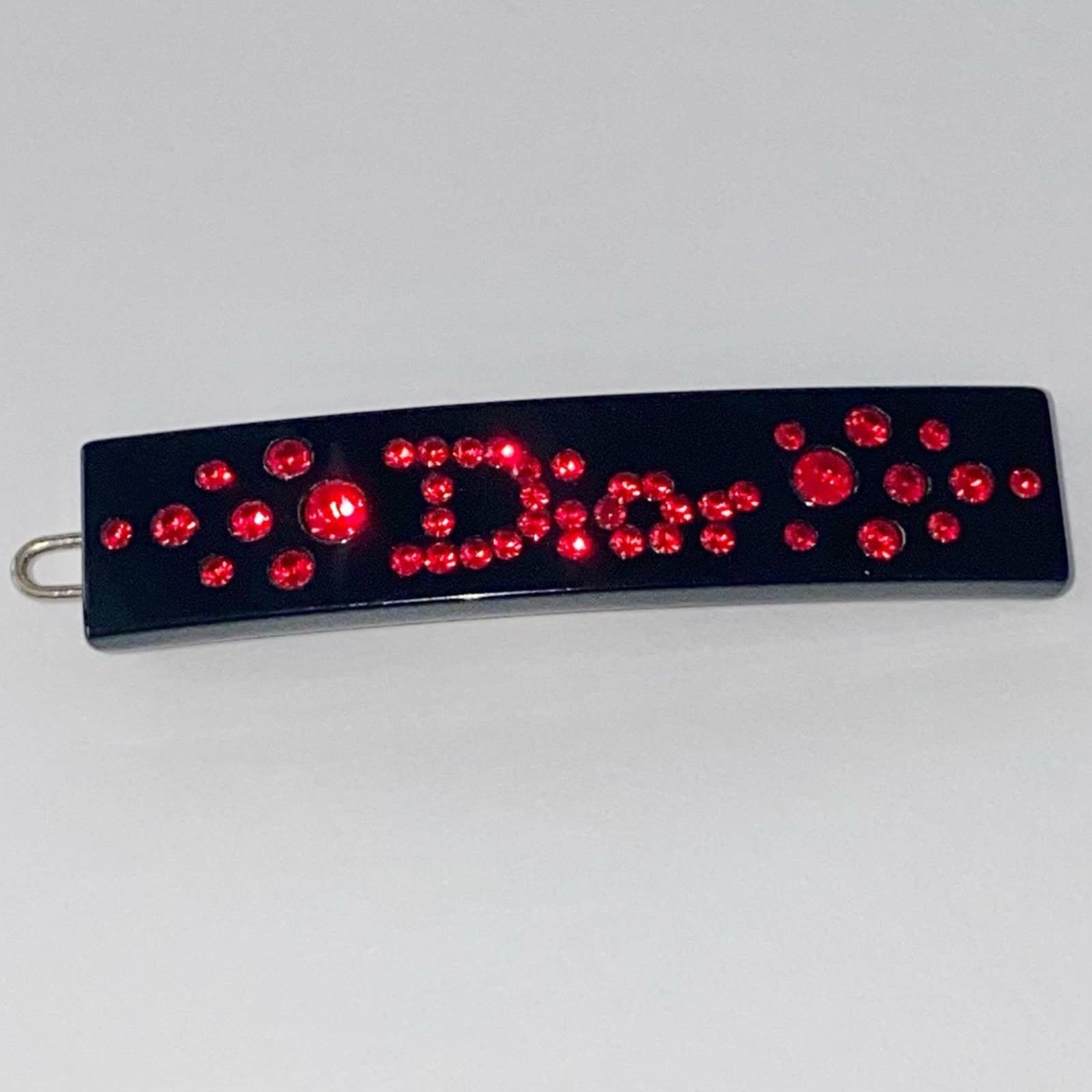 VTG Christian Dior Black Lucite Red Crystal Rhinestone Logo  display picture 2
