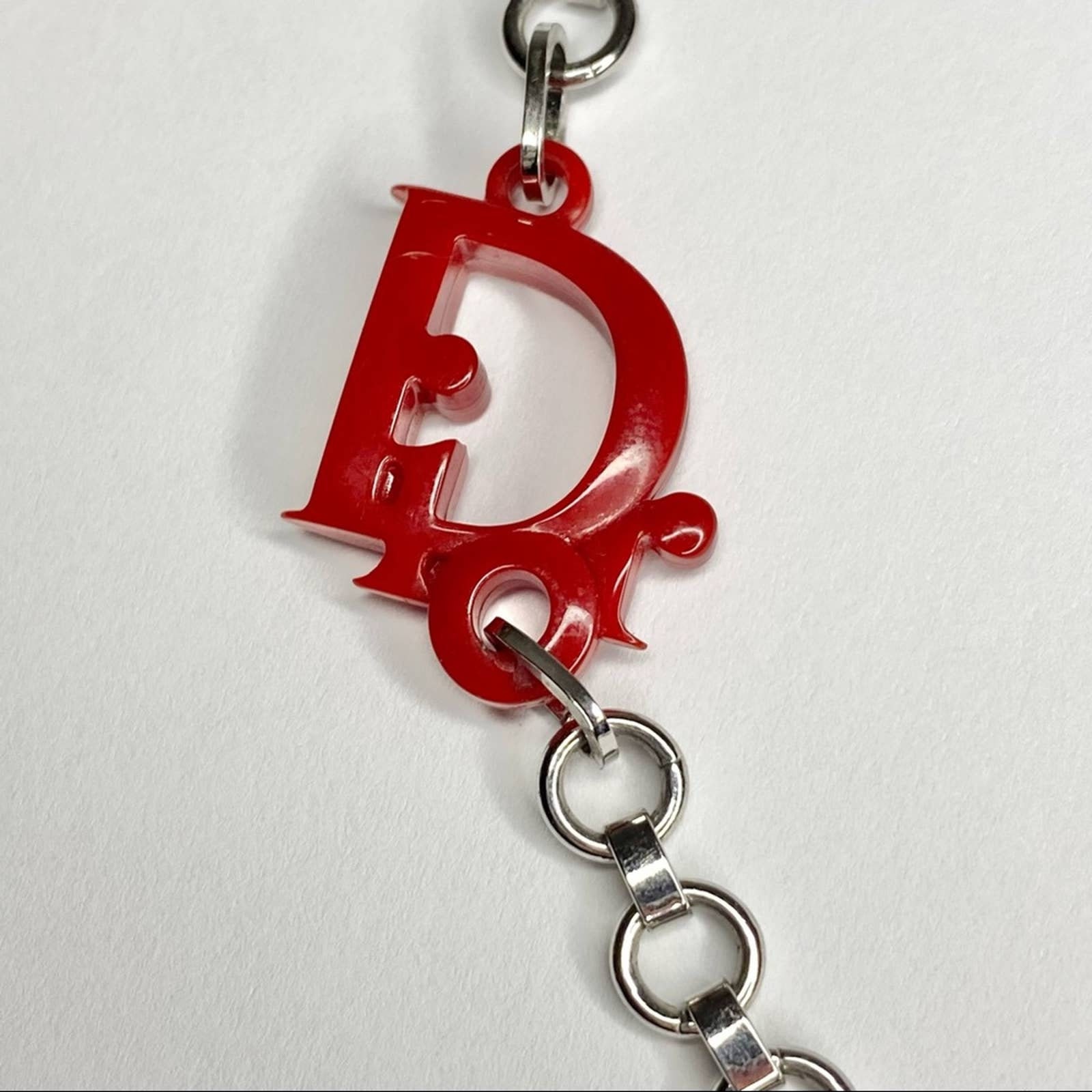VTG Christian Dior Silver Chain Link Red Acrylic Bee Charm VTG Christian Dior Silver Chain Link Red Acrylic Bee Charm
