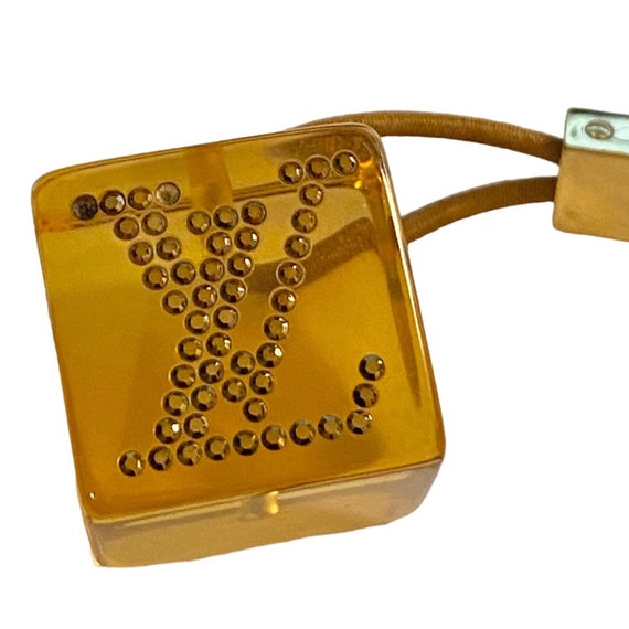 AUTH Louis Vuitton LV Orange Jumbo Lucite Rhinestone Logo Hair Tie