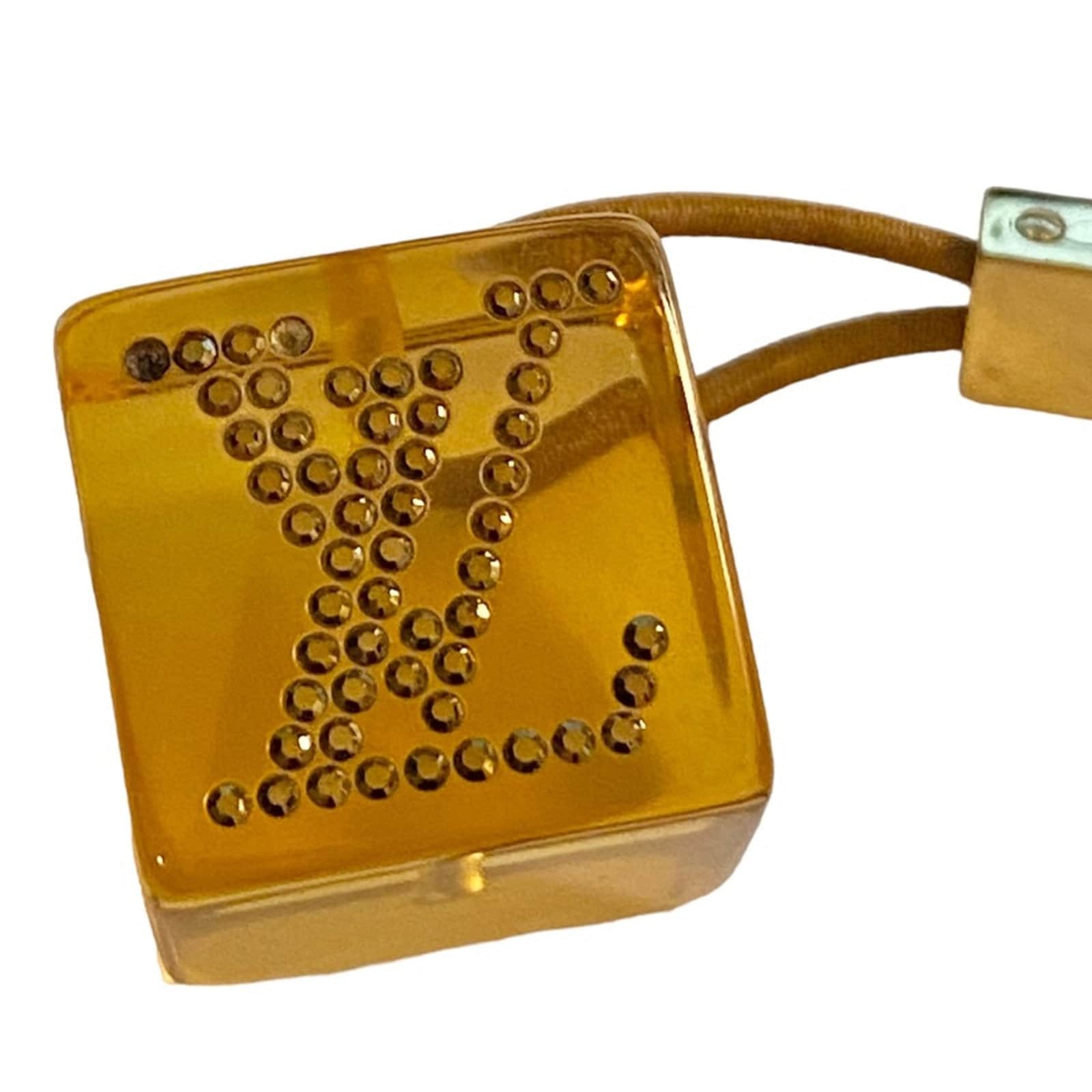 LOUIS VUITTONキューブ AUTH Louis Vuitton LV Orange Jumbo Lucite Rhinestone Logo Hair Tie