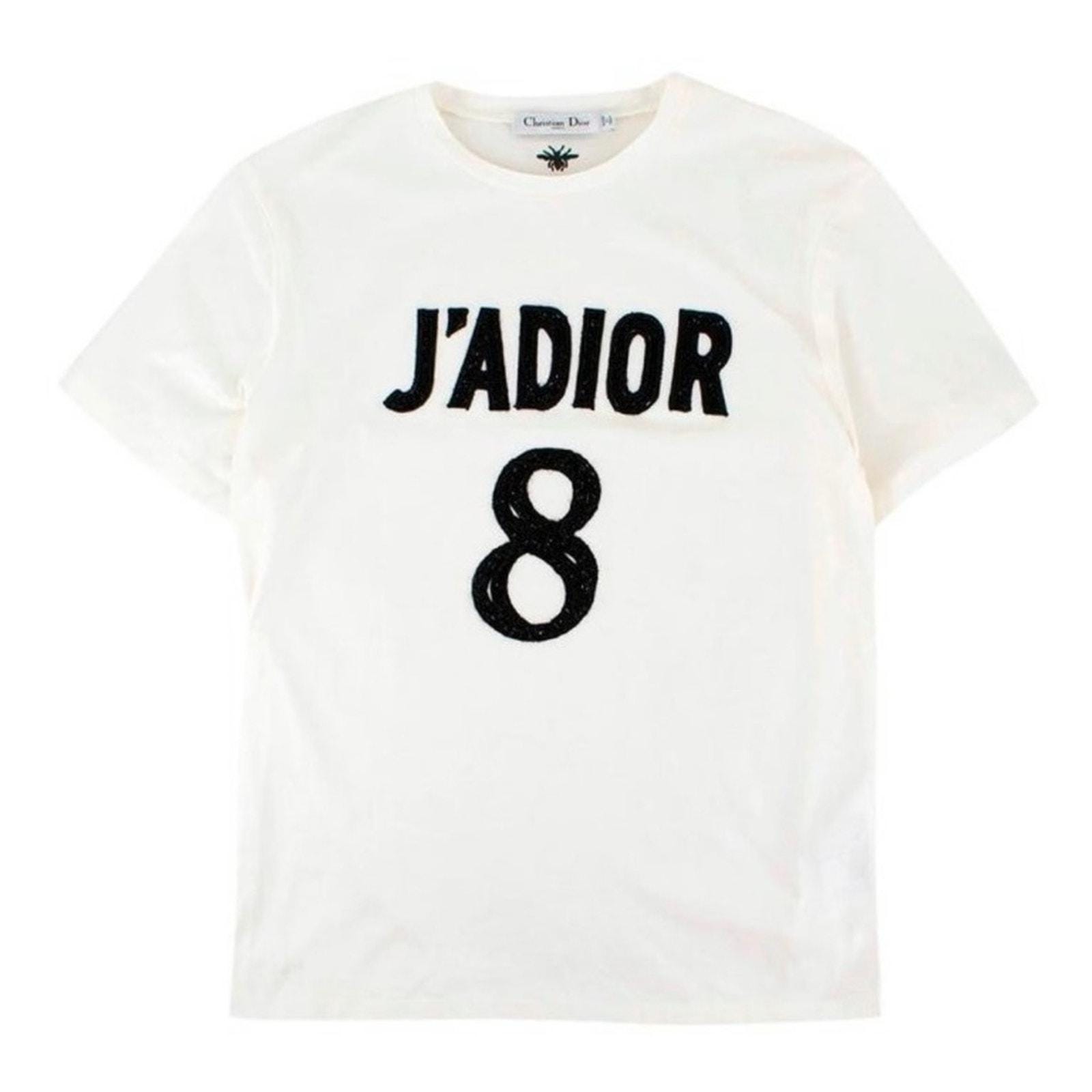 L AUTH Christian Dior Linen J'adior 8 Embellished Logo White Tee