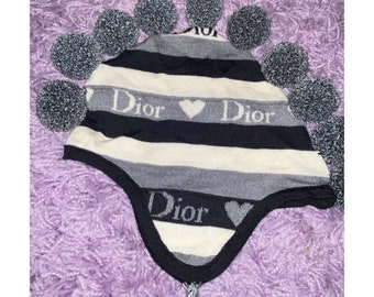 Christian Dior Logo Striped Knit Pom 
