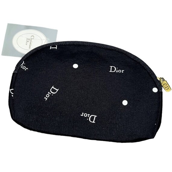 VTG Christian Dior Black Polka Dot Logo Zip Top Makeup a Bag