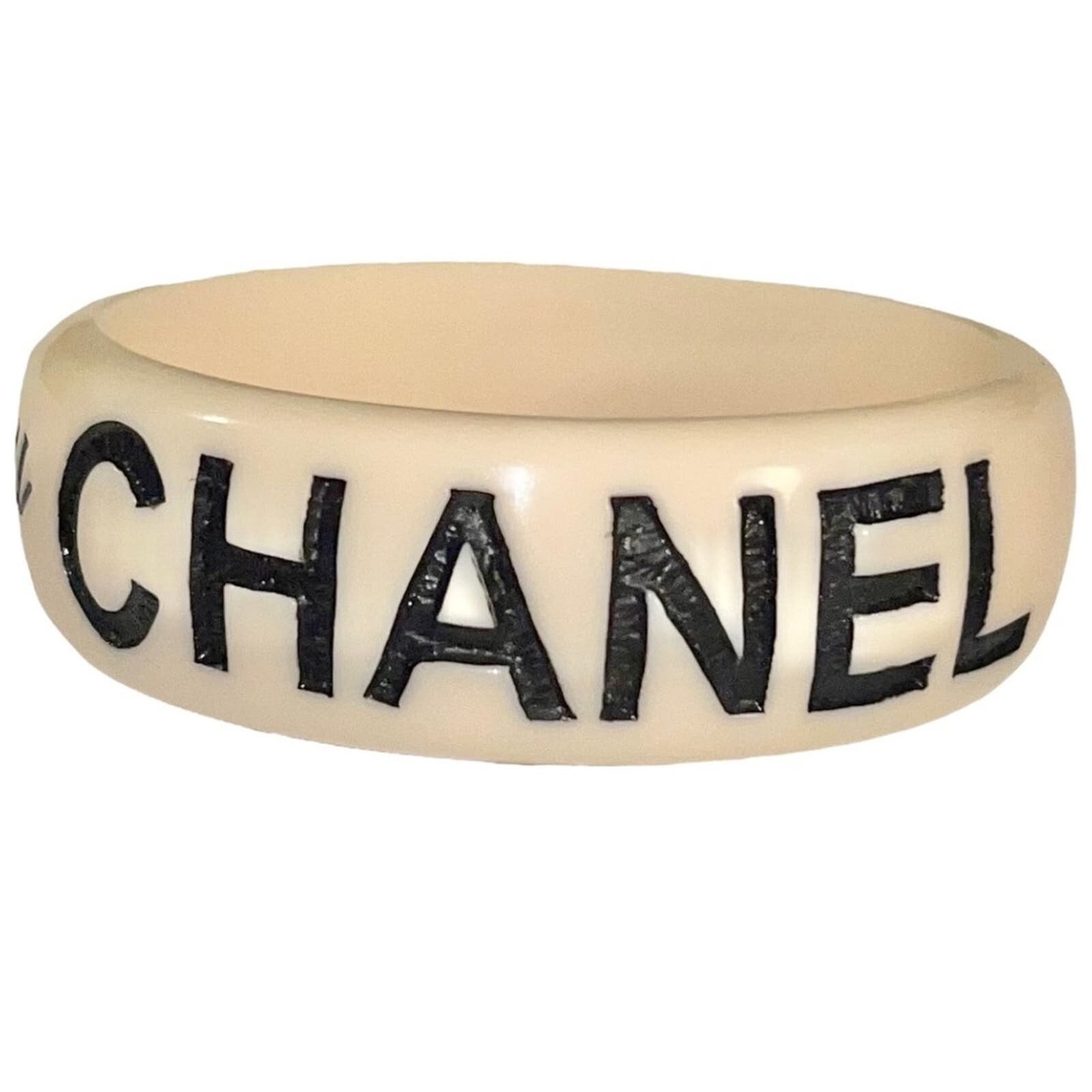 JKC Ripped off by CHANEL Ivory Cream Black Spellout Logo JKC Ripped off by CHANEL Ivory Cream Black Spellout Logo