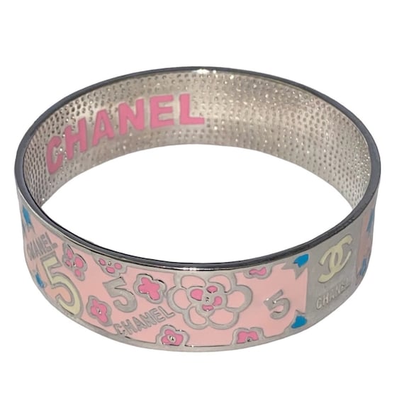AUTH Chanel Camellia Flower Silver Metal Pink Enam