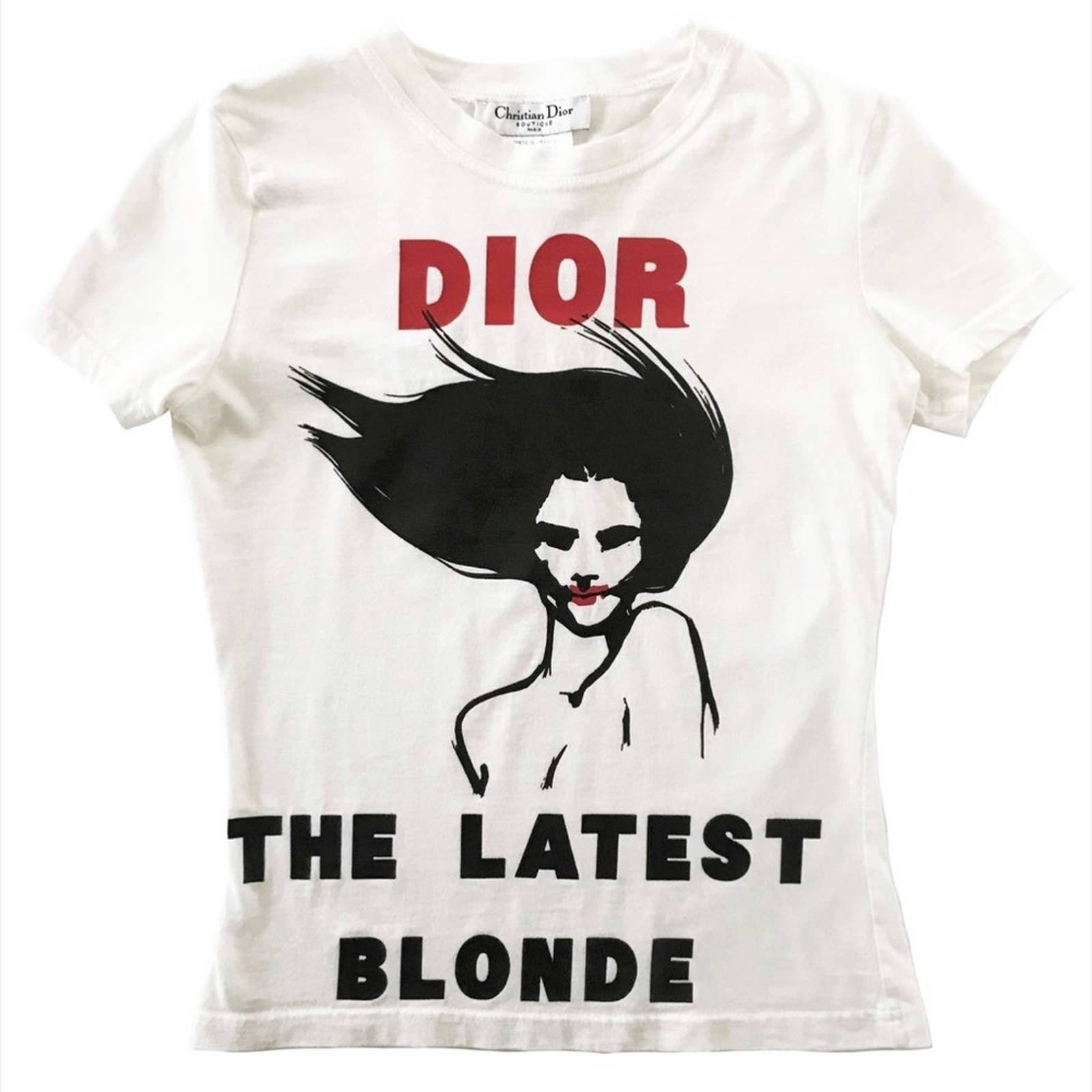 クリスチャン ディオール シャツ DIOR THE LATEST BLONDE S VTG Christian Dior the Latest Blonde White Logo Graphic