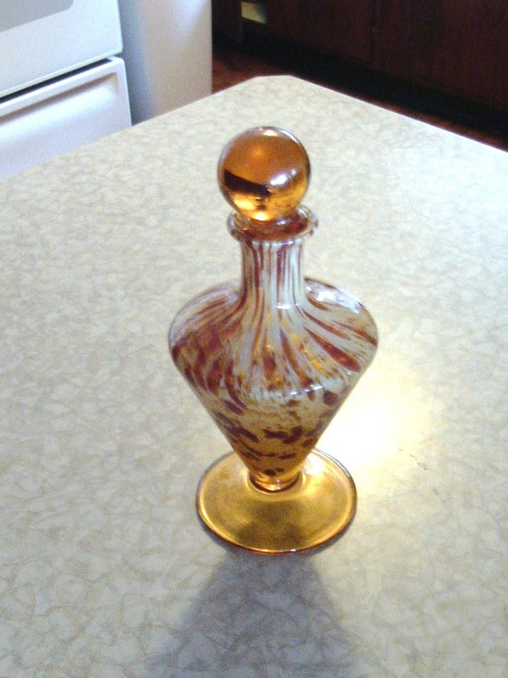 Art Glass Tall Perfume, Hand Blown Swirl Glass De… - image 1