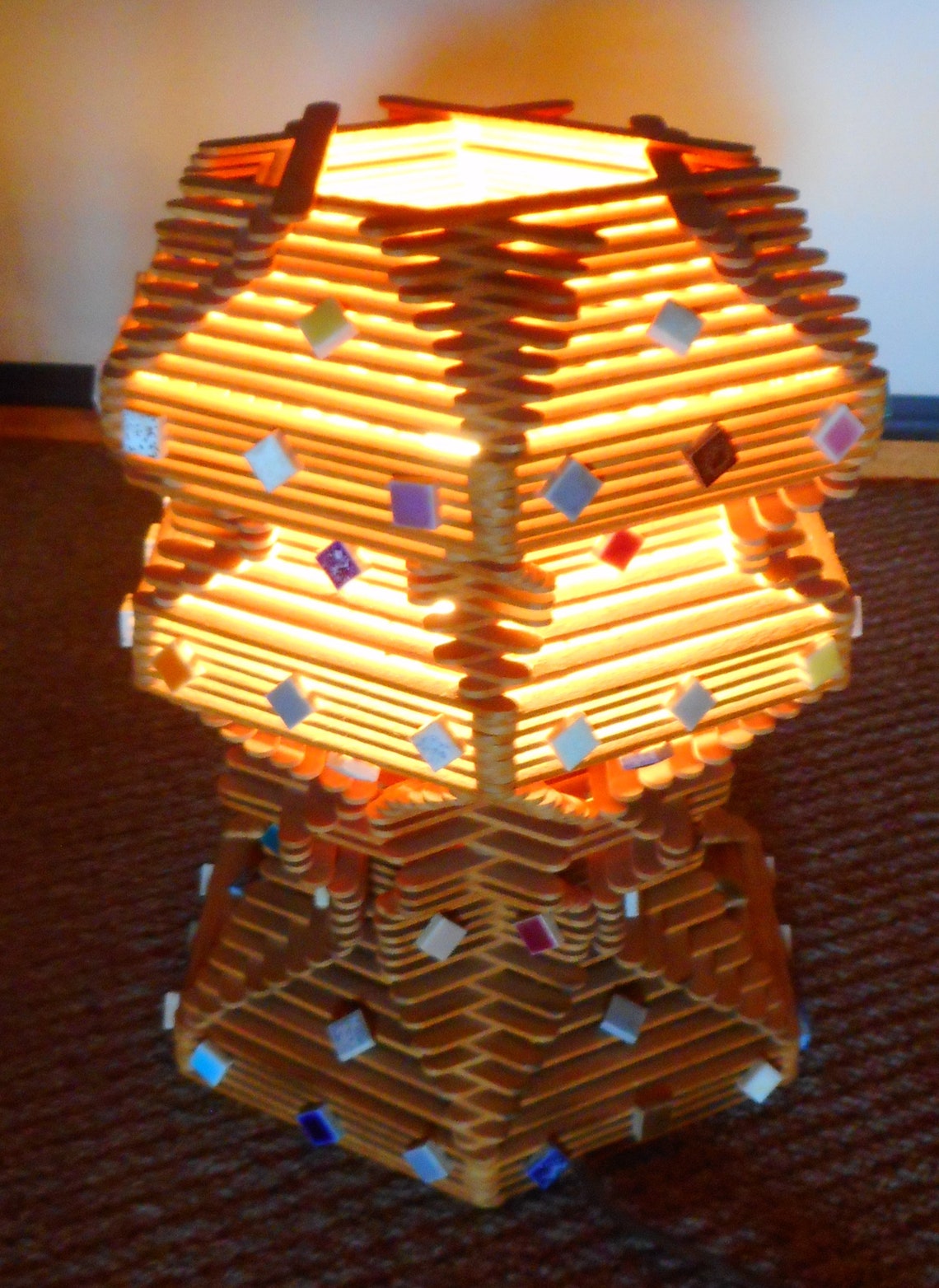 Vintage Popsicle Stick Tramp Art Lamp Folk Art Hand Made Lamp Etsy