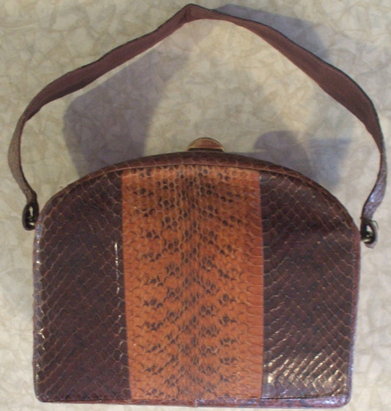 Snakeskin Box Purse, Tri-Tone Art-Deco Purse, Vin… - image 1