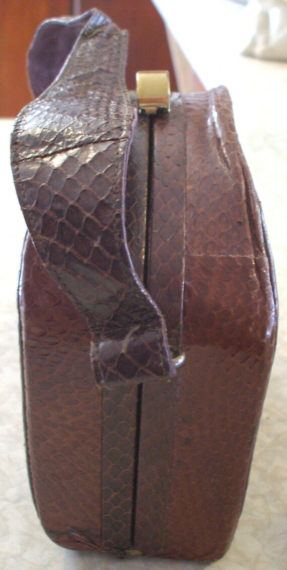 Snakeskin Box Purse, Tri-Tone Art-Deco Purse, Vin… - image 4