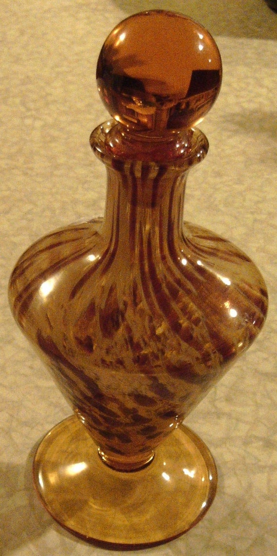 Art Glass Tall Perfume, Hand Blown Swirl Glass De… - image 2