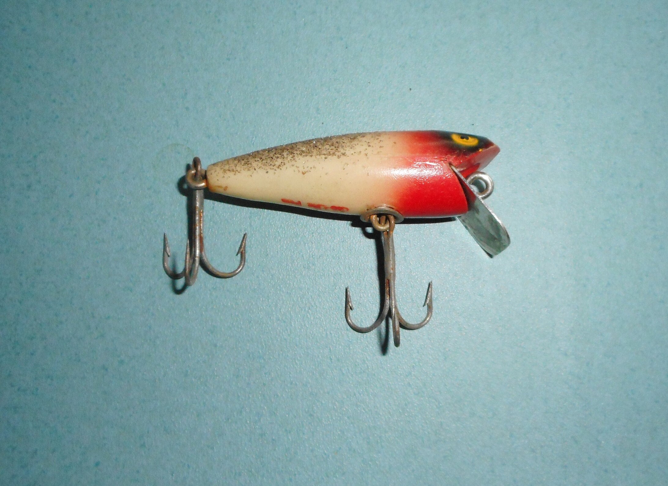 Vintage Shakespeare Glo-lite Pup Fishing Lure, White and Red Head