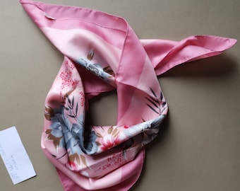 Vintage 90s Floral Viscose Scarf: Pink Bandana, Italian Retro Fashion